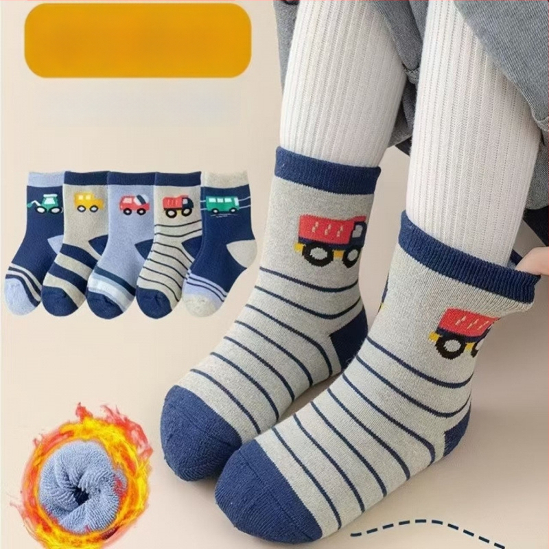 Детски зимни чорапи, дебели с флисов вътрешен слой, средна височина, унисекс, 65% полиестер