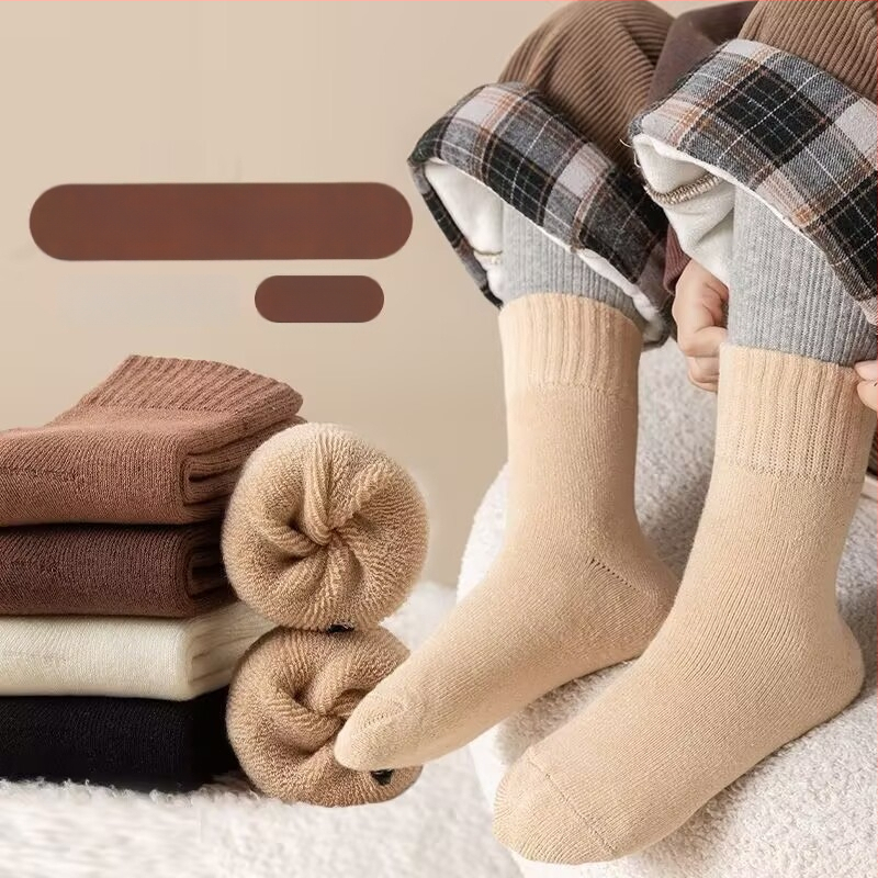Детски зимни чорапи, дебели с флисов вътрешен слой, средна височина, унисекс, 65% полиестер