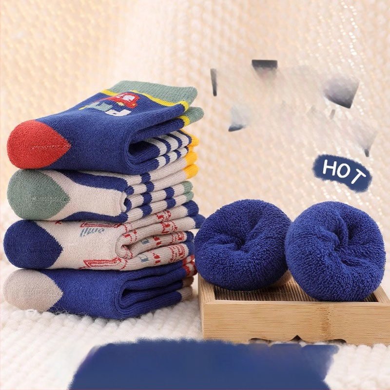 Детски зимни чорапи, дебели с флисов вътрешен слой, средна височина, унисекс, 65% полиестер