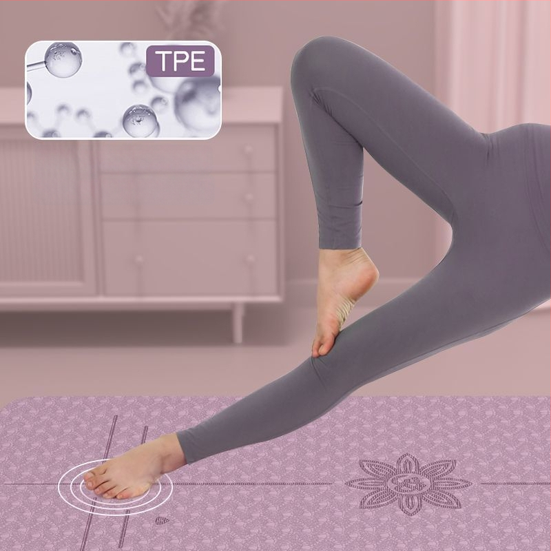 TPE jogas paklājs iesācējiem, 8 mm biezums, pretslīdošs, bez smaržas, ar āsānu vadlīnijām.