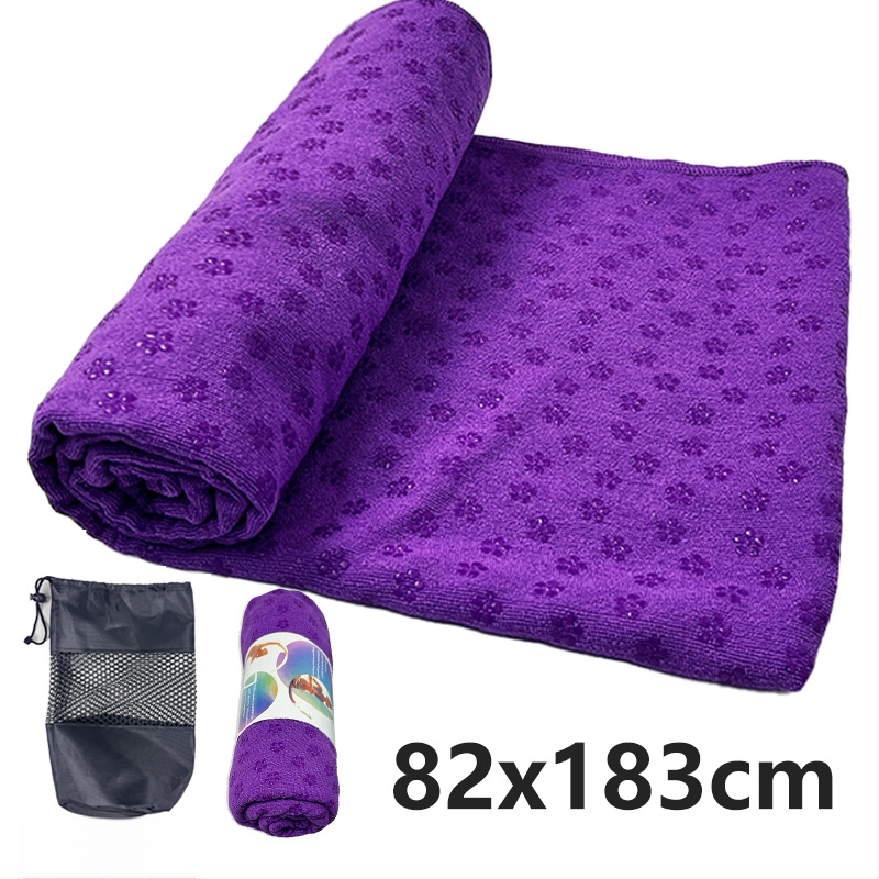 Neslīdošs jogas dvielis prostinam ar plūmju ziedu punktētu rakstu, viegls, mazgājas veļas mašīnā