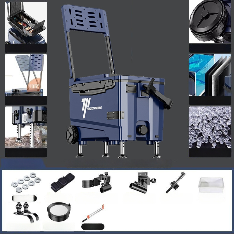 Makšķerēšanas kaste ar riteņiem, ultra viegla, daudzfunkcionāls aprīkojums makšķerēšanai, ABS, ietilpība 25–32 L