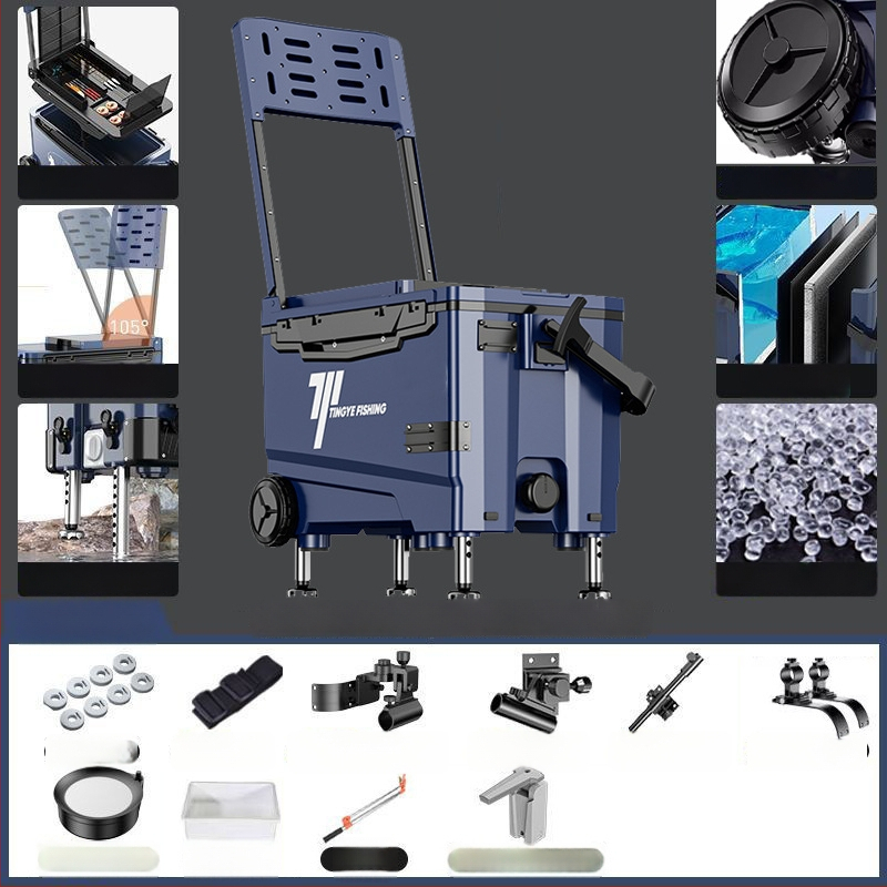 Makšķerēšanas kaste ar riteņiem, ultra viegla, daudzfunkcionāls aprīkojums makšķerēšanai, ABS, ietilpība 25–32 L