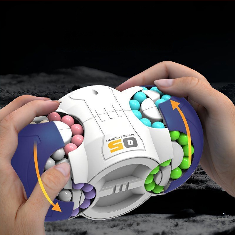 Plastmasas izglītojošā rotaļlieta bērniem — kosmiskā kubs ar rotējošu krellīti stresa mazināšanai, piemērots 0–3 gadu vecumam