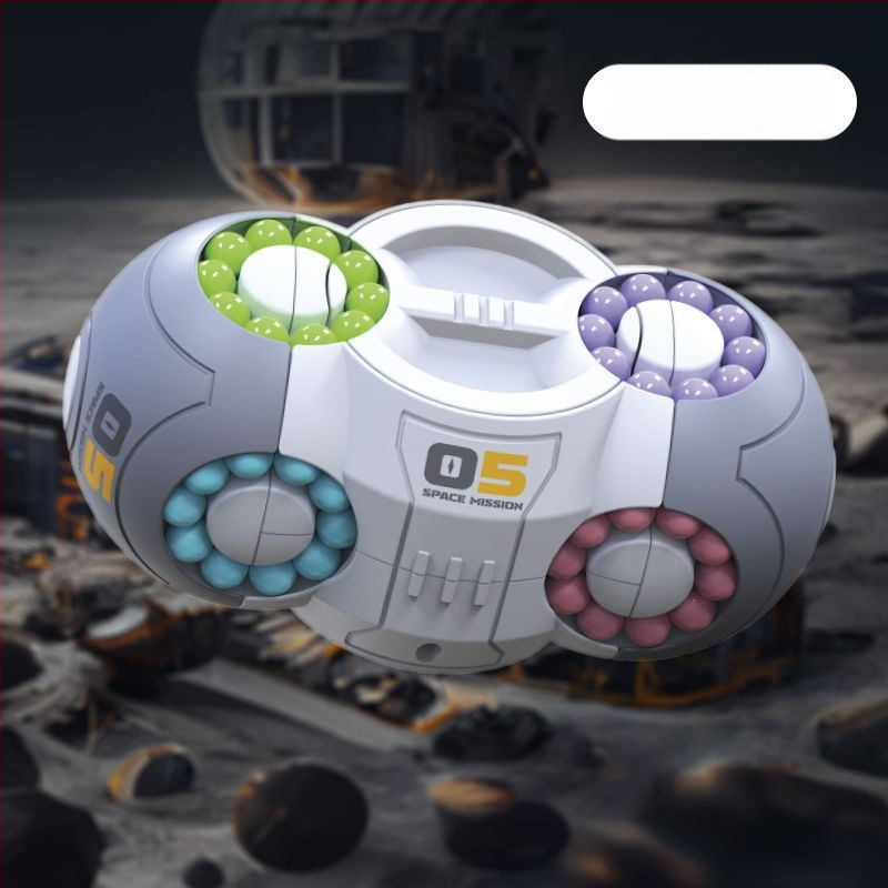 Plastmasas izglītojošā rotaļlieta bērniem — kosmiskā kubs ar rotējošu krellīti stresa mazināšanai, piemērots 0–3 gadu vecumam