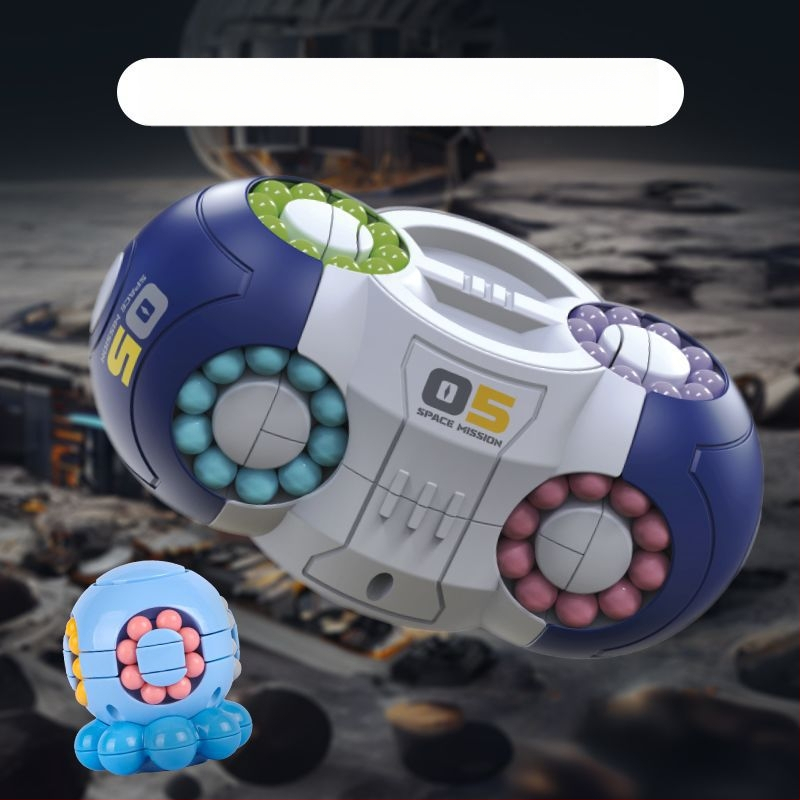 Plastmasas izglītojošā rotaļlieta bērniem — kosmiskā kubs ar rotējošu krellīti stresa mazināšanai, piemērots 0–3 gadu vecumam