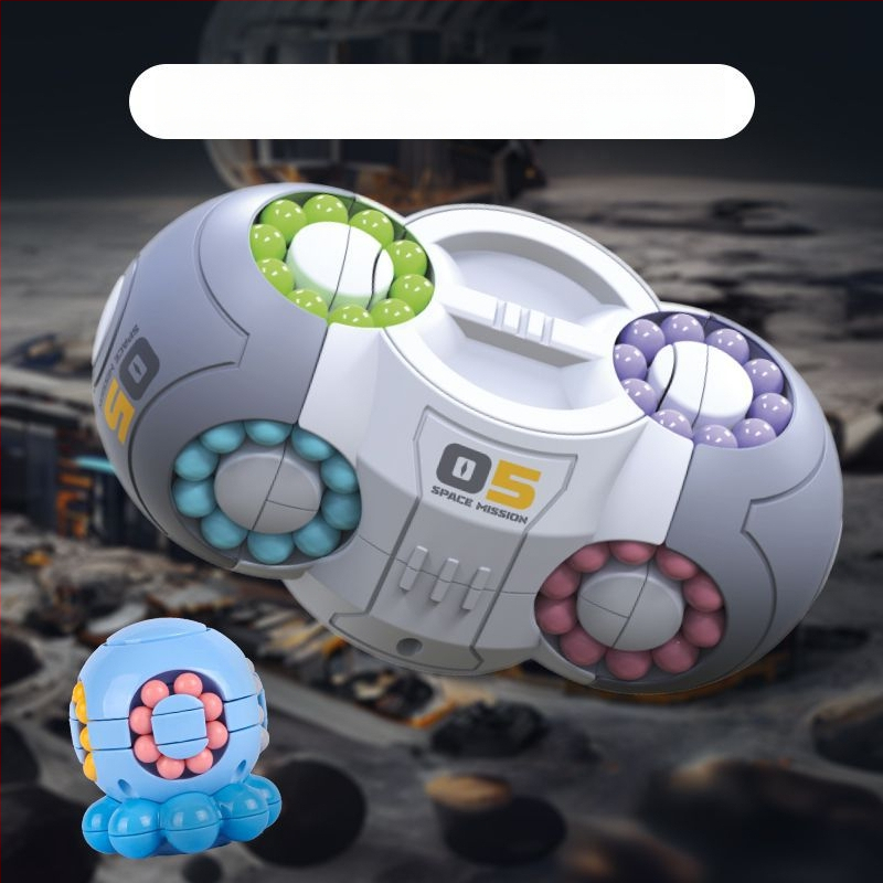 Plastmasas izglītojošā rotaļlieta bērniem — kosmiskā kubs ar rotējošu krellīti stresa mazināšanai, piemērots 0–3 gadu vecumam