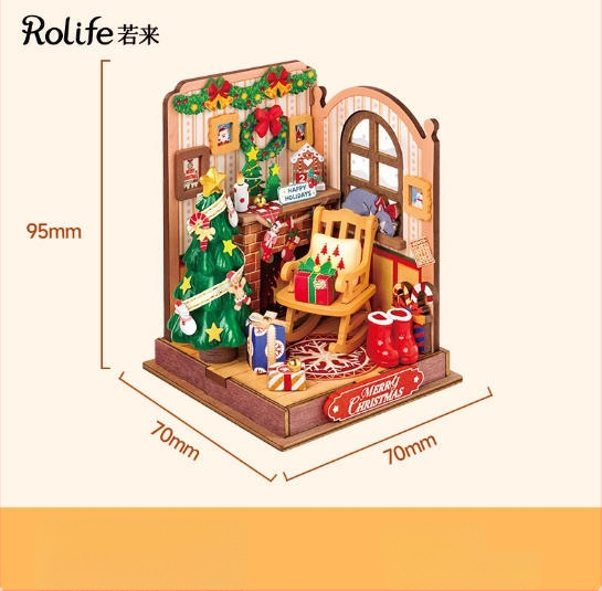 Дървена DIY коледна джинджифенова къщичка със миниатюрна сцена и блокчета — за възраст 15–35, марка Robotime