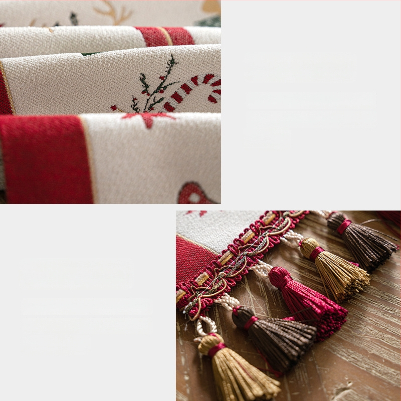 Yingchuang Jacquard Poliester Steag de masă cu Motive de Crăciun: Om de zăpadă și Ren cu ciucuri – Model Cartoon, Compoziție 90/10 Poliester, Decor pentru living/dormitor/birou