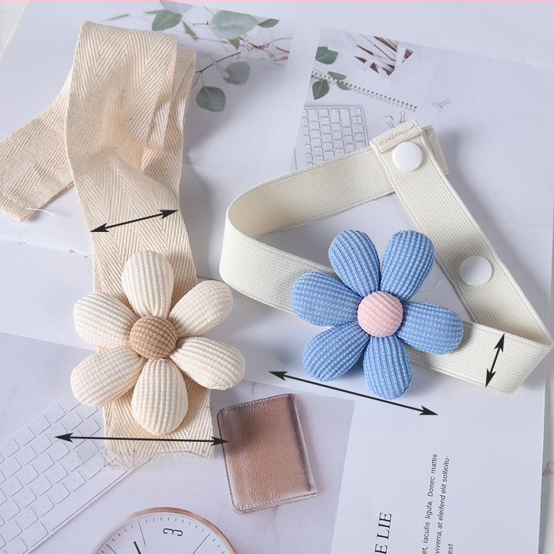 Aizkaru josta ar spriegojumu, korejiešu stila ziedu dizains, no auduma, pielāgojama, mūsdienīgs minimālisms