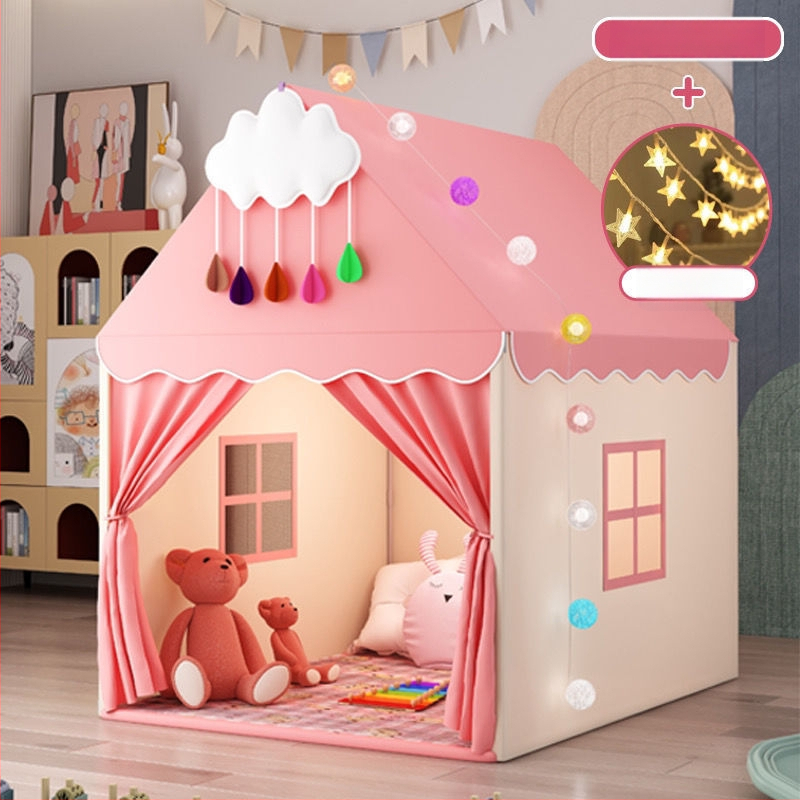 Iekštelpu bērnu telts spēļu māja – pils princeses dizains, trīsslāņaina konstrukcija, kokvilnas audumi, ūdensizturība zem 1000 mm