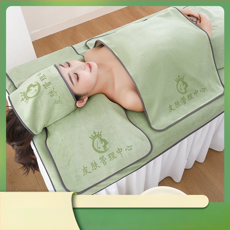 Szépségszalon törölközőkészlet – öt darabos, mikroszálas törölközők, tartalmaz nagy ágyneműtörölközőt és fejkendő-törölközőt, testreszabás és logónyomás elérhető, grammsúly 70/150/180/500/600 g