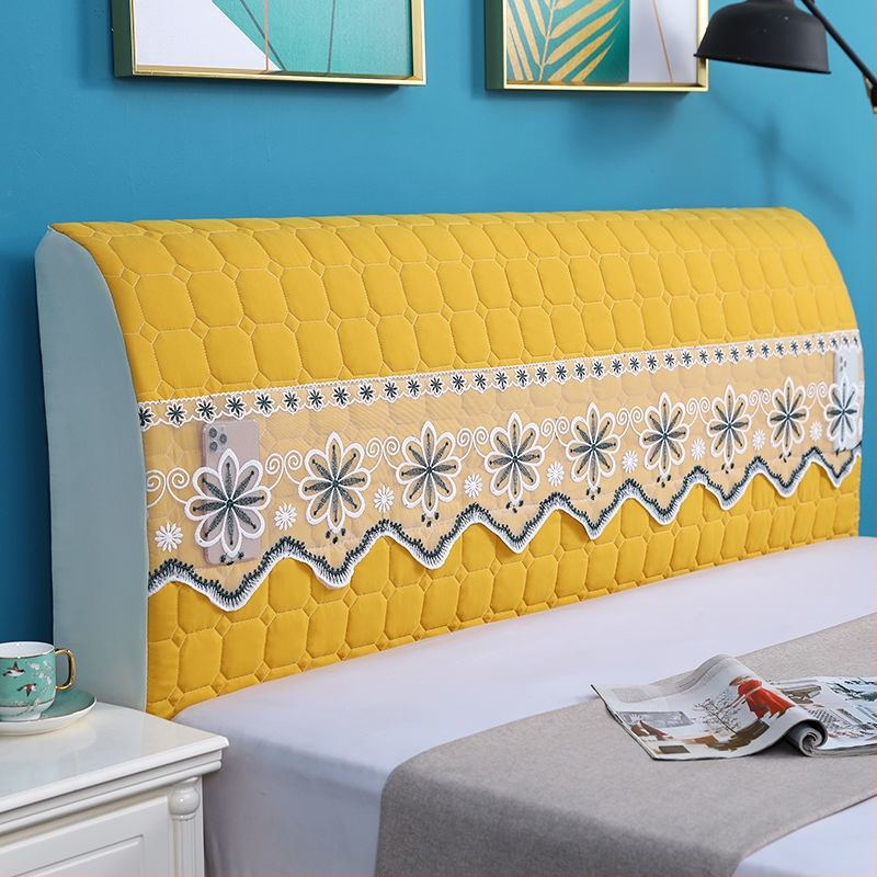 Kokvilnas gultas galvas pārklājs, mūsdienīgs minimālisma dizains, Eiropas stilā izliektā mugura, putekļu aizsardzības pārvalks