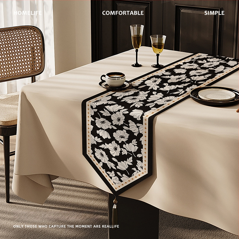 Steag de masă Feitao, 100% poliester, model floral (flori/iarbă/frunze), potrivit pentru living, exterior, restaurante, spații comerciale