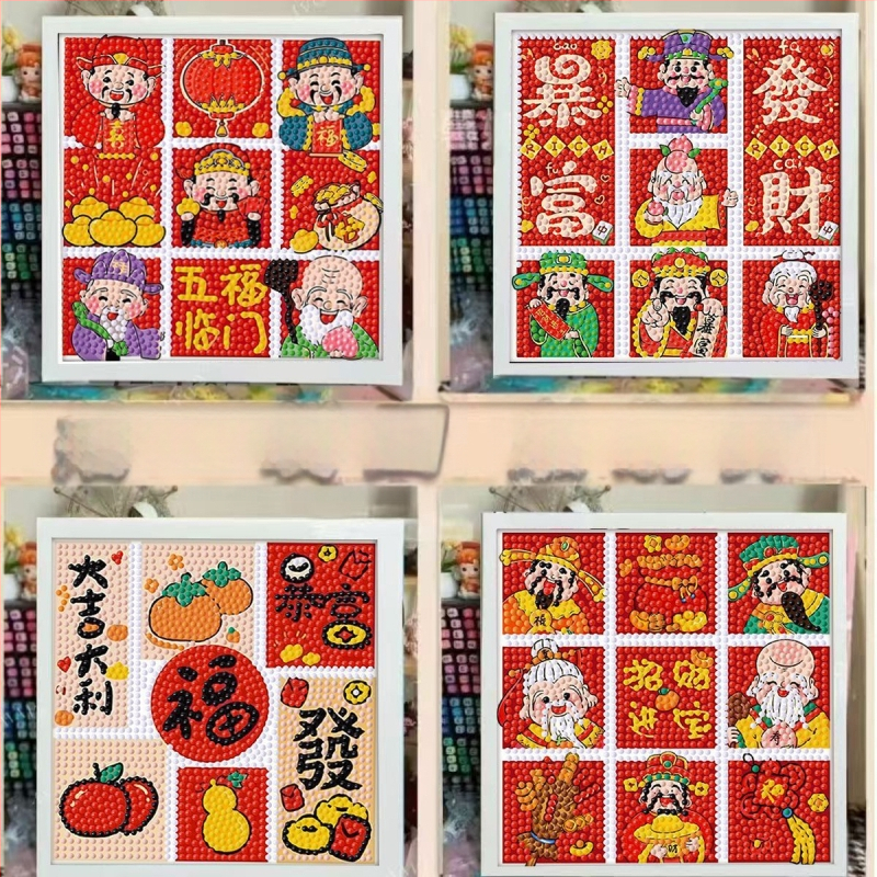 Rāmēts dimanta krustdūruma izšuvums — 9ct eļļas audums, pilni dimanti, karikatūras stils