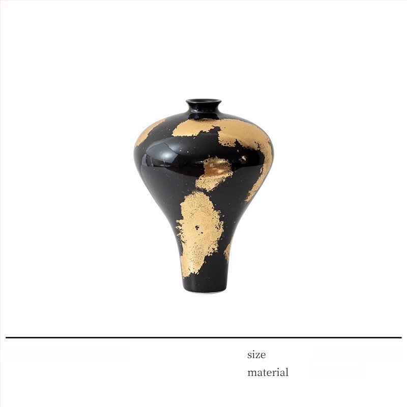 Keramikas vāze – rokdarbs ar zelta folijas akcentu, viegls luksusa stils, zīmols Jade Slip