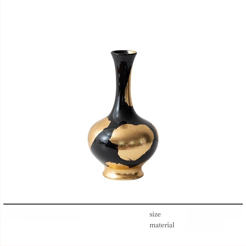 Keramikas vāze – rokdarbs ar zelta folijas akcentu, viegls luksusa stils, zīmols Jade Slip