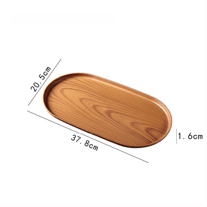 Ovāls paliktnis ar koka imitācijas rakstu, mājas lietošanai; piemērots krūzēm, rotaslietām un desertiem; materiāls PP, ķīniešu stils, logotipa personalizācija, izlaists 2023.