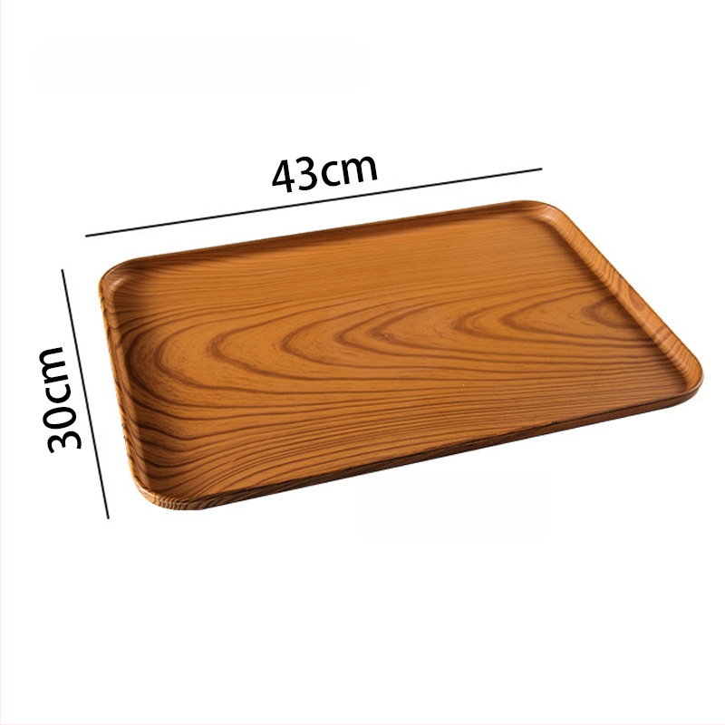 Ovāls paliktnis ar koka imitācijas rakstu, mājas lietošanai; piemērots krūzēm, rotaslietām un desertiem; materiāls PP, ķīniešu stils, logotipa personalizācija, izlaists 2023.