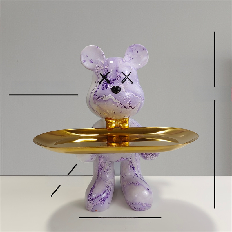 Dekoratīvs paliktnis no smolas ar karikatūras lāci, gaišā luksusa stils, roku apglezīta virsma, daudzfunkcionāla atslēgu uzglabāšana ieejai un dzīvojamajai istabai