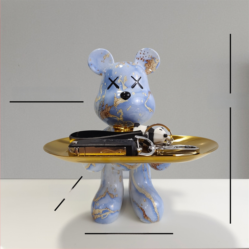 Dekoratīvs paliktnis no smolas ar karikatūras lāci, gaišā luksusa stils, roku apglezīta virsma, daudzfunkcionāla atslēgu uzglabāšana ieejai un dzīvojamajai istabai