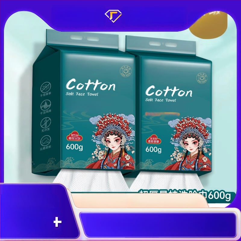 Sejas salvetes no 100% kokvilnas — vienreizējās, mitras/sausas, pakārts izvilkšanas dozators, biezinātas mājas lietošanai