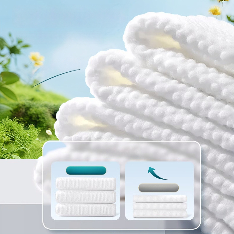 Sejas salvetes no 100% kokvilnas — vienreizējās, mitras/sausas, pakārts izvilkšanas dozators, biezinātas mājas lietošanai