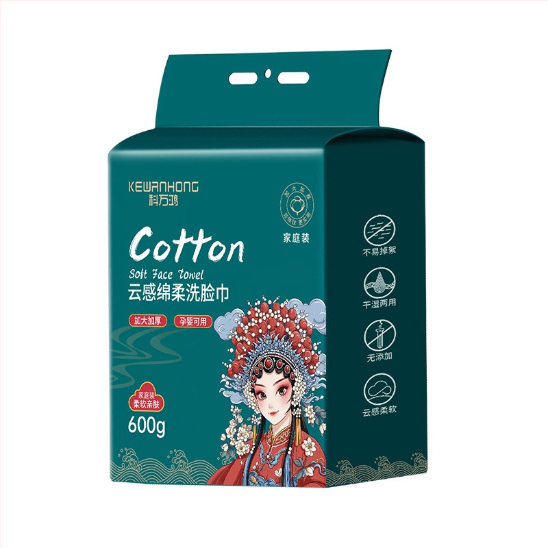 Sejas salvetes no 100% kokvilnas — vienreizējās, mitras/sausas, pakārts izvilkšanas dozators, biezinātas mājas lietošanai