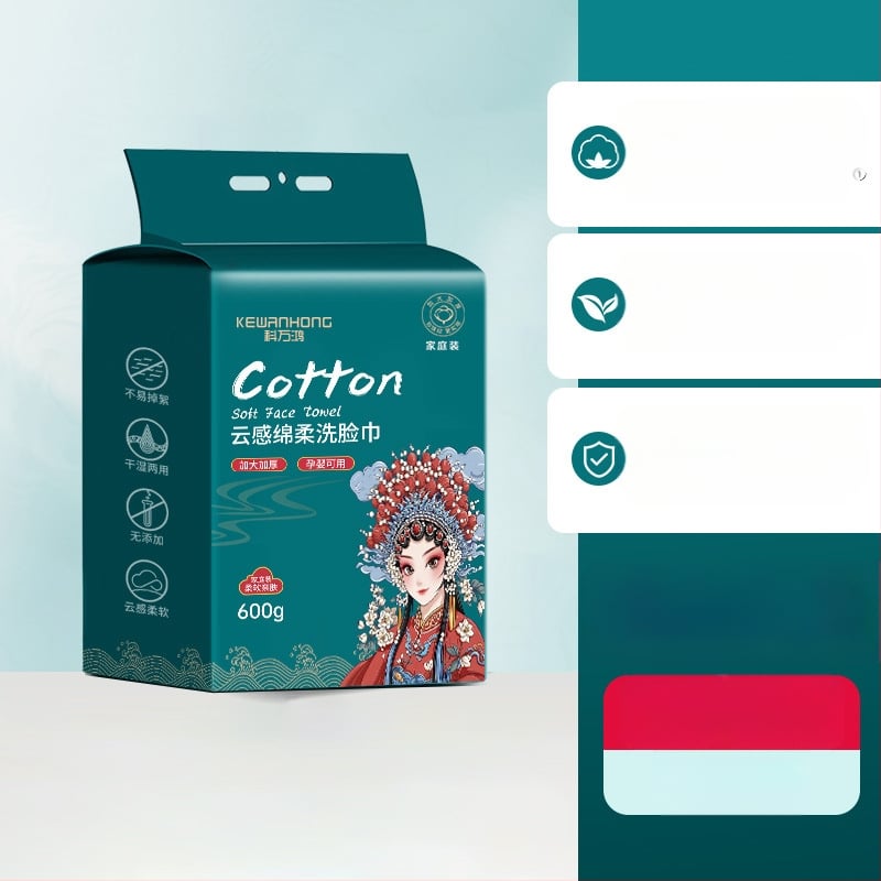 Sejas salvetes no 100% kokvilnas — vienreizējās, mitras/sausas, pakārts izvilkšanas dozators, biezinātas mājas lietošanai