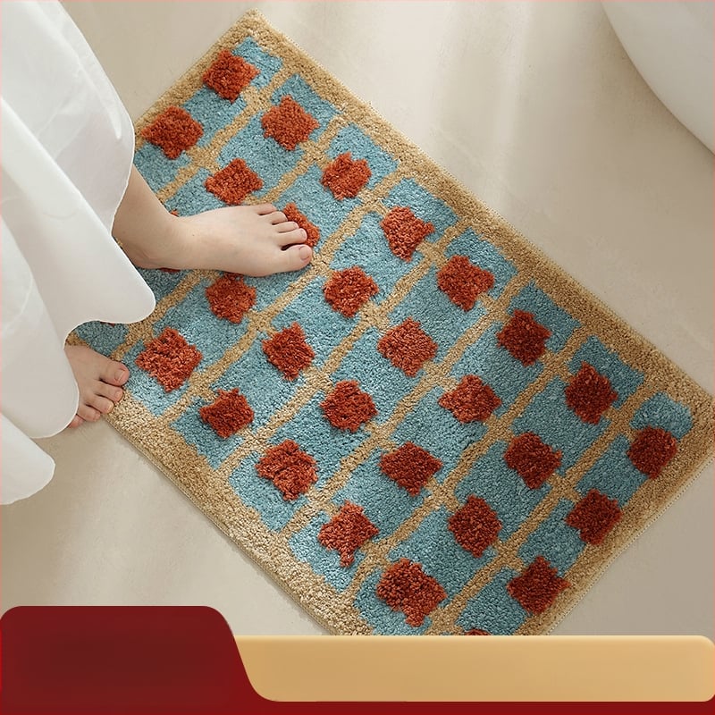 Подложка за крака - хидроабсорбиращ и бързосъхнещ, полиестер, квадратна форма, машинно пране, модерен минималистичен дизайн за баня и вход.