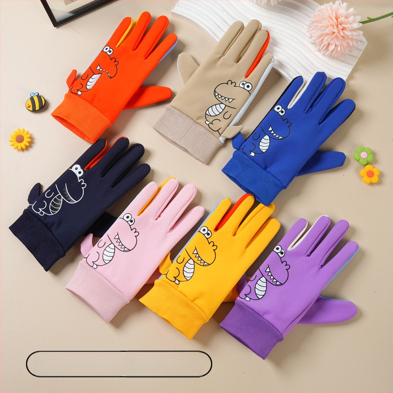 Bērnu ziemas cimdi no neilona, slēpošanai, karikatūras raksts, silti, vecums 5–10 gadi