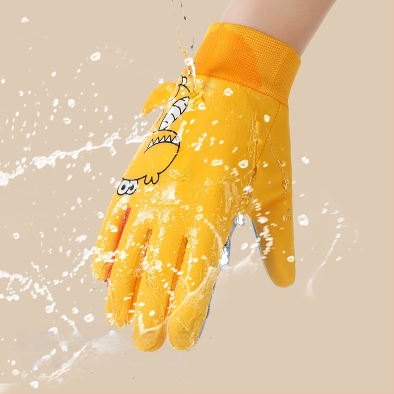 Bērnu ziemas cimdi no neilona, slēpošanai, karikatūras raksts, silti, vecums 5–10 gadi