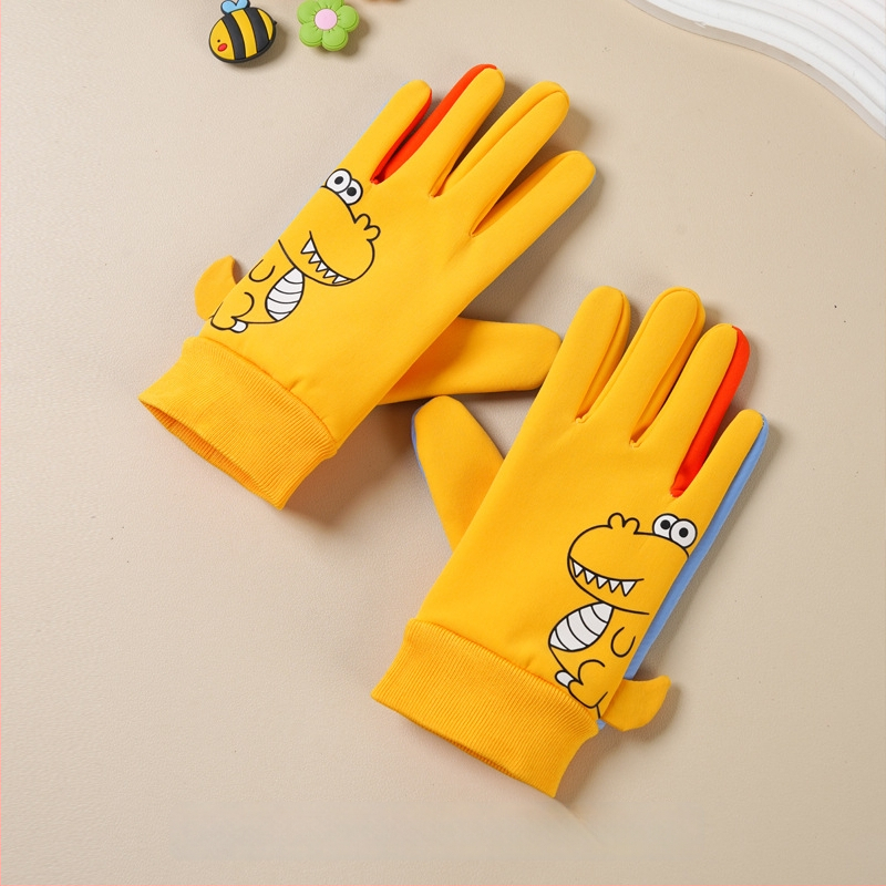 Bērnu ziemas cimdi no neilona, slēpošanai, karikatūras raksts, silti, vecums 5–10 gadi