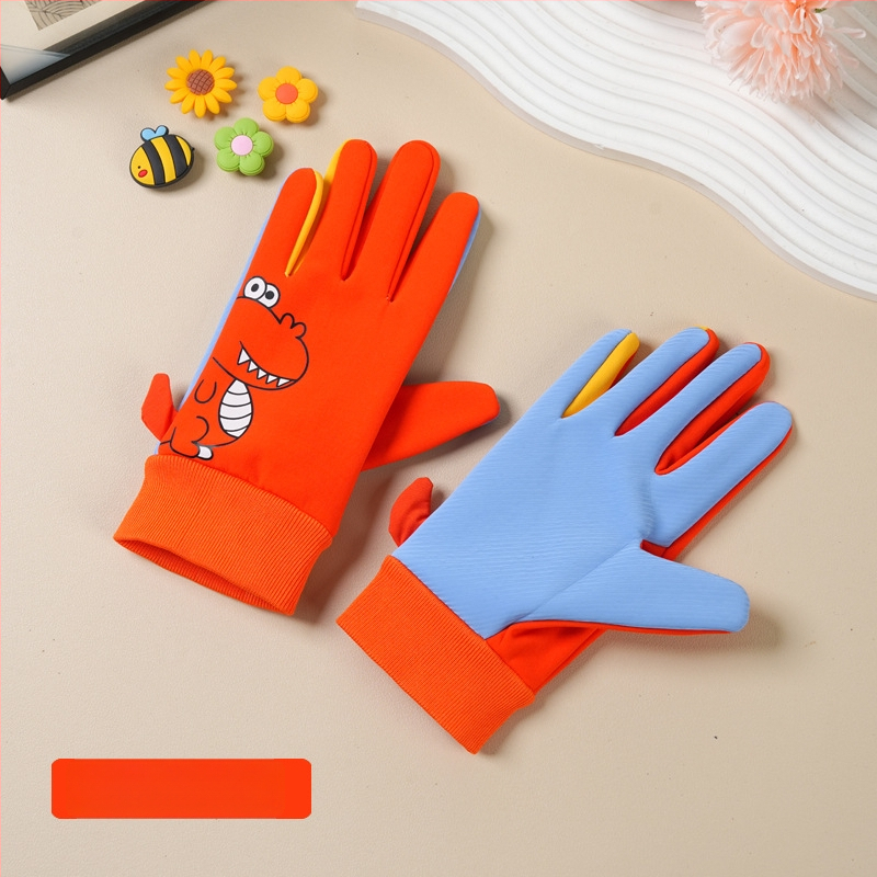 Bērnu ziemas cimdi no neilona, slēpošanai, karikatūras raksts, silti, vecums 5–10 gadi