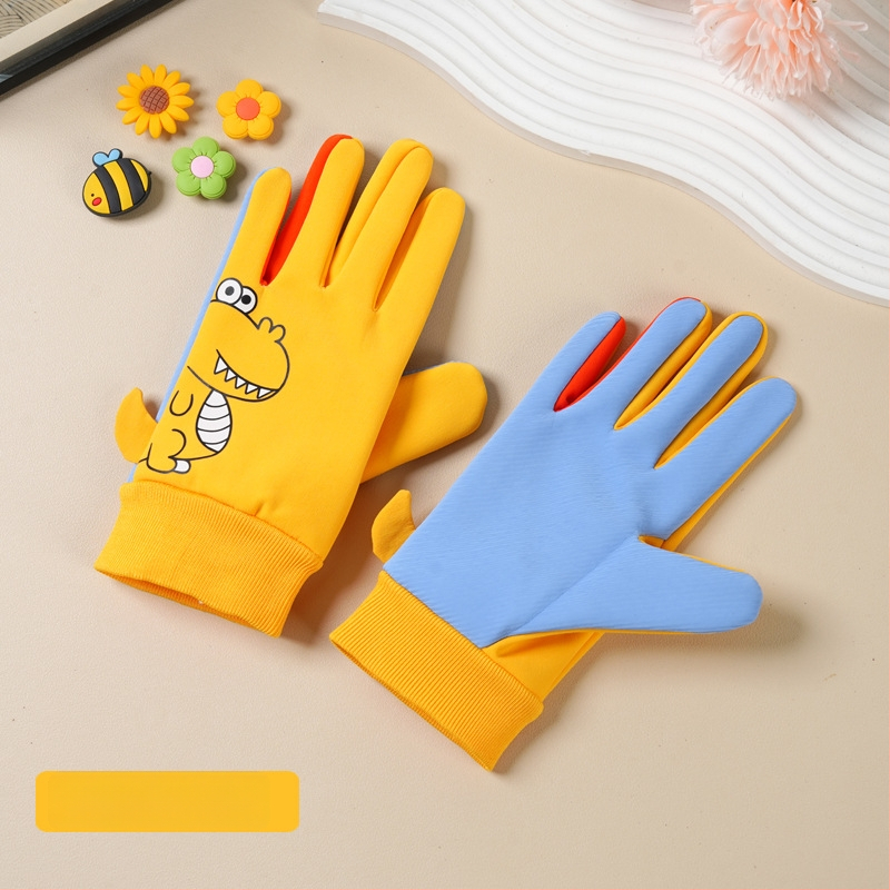 Bērnu ziemas cimdi no neilona, slēpošanai, karikatūras raksts, silti, vecums 5–10 gadi