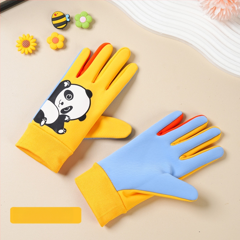 Bērnu ziemas cimdi no neilona, slēpošanai, karikatūras raksts, silti, vecums 5–10 gadi