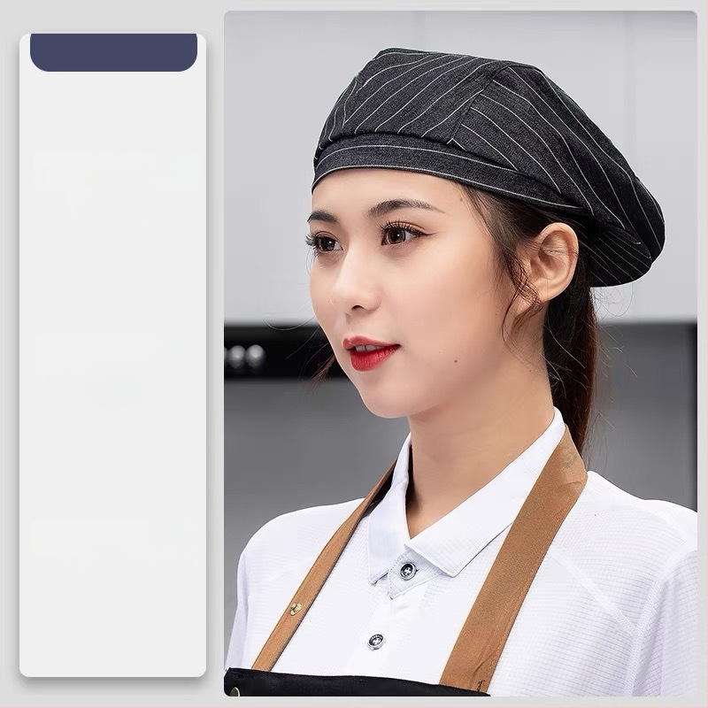 Unisex denim beret za kuhinju, kafiće i restorane – mrežasta kapa kuhara s ušivenim logom