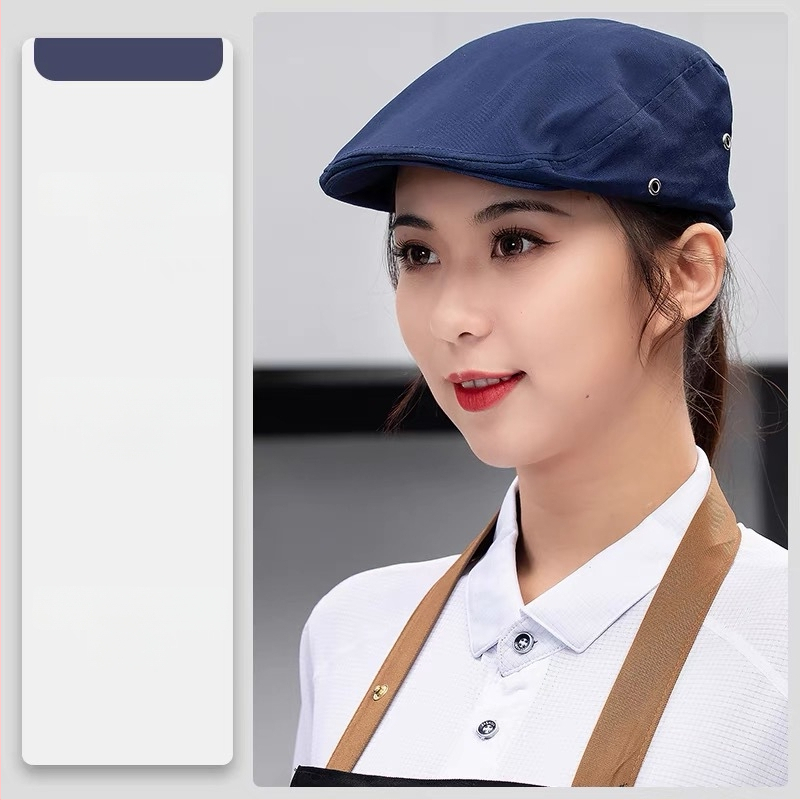 Unisex denim beret za kuhinju, kafiće i restorane – mrežasta kapa kuhara s ušivenim logom