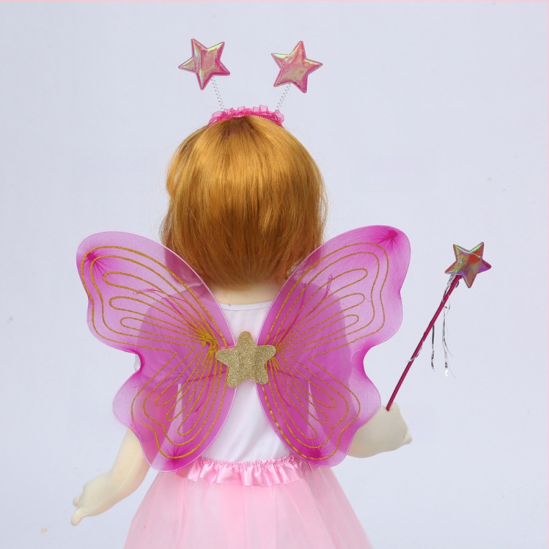 Tauriņu spārnu kostīmu spārni bērnu izrādēm, salocāmi eņģeļu spārni, spīdīgs apdare, triju daļu komplekts elf spārniem