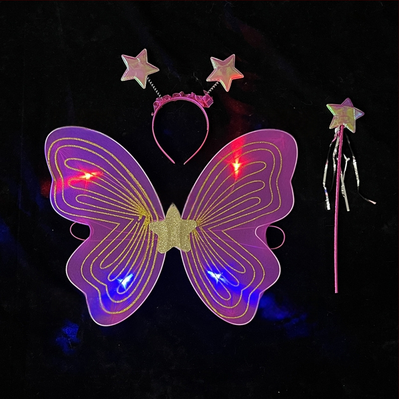 Tauriņu spārnu kostīmu spārni bērnu izrādēm, salocāmi eņģeļu spārni, spīdīgs apdare, triju daļu komplekts elf spārniem