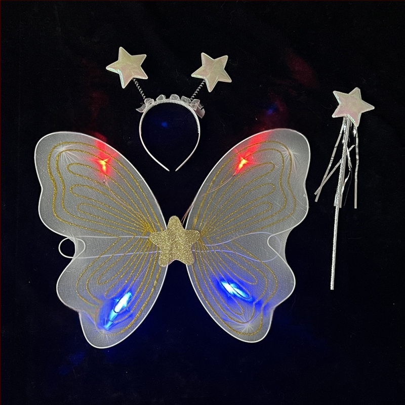 Tauriņu spārnu kostīmu spārni bērnu izrādēm, salocāmi eņģeļu spārni, spīdīgs apdare, triju daļu komplekts elf spārniem