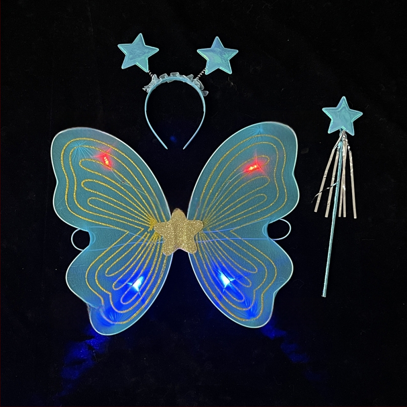 Tauriņu spārnu kostīmu spārni bērnu izrādēm, salocāmi eņģeļu spārni, spīdīgs apdare, triju daļu komplekts elf spārniem