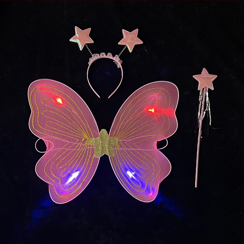 Tauriņu spārnu kostīmu spārni bērnu izrādēm, salocāmi eņģeļu spārni, spīdīgs apdare, triju daļu komplekts elf spārniem