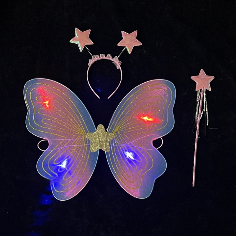 Tauriņu spārnu kostīmu spārni bērnu izrādēm, salocāmi eņģeļu spārni, spīdīgs apdare, triju daļu komplekts elf spārniem