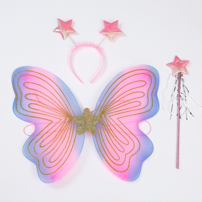 Tauriņu spārnu kostīmu spārni bērnu izrādēm, salocāmi eņģeļu spārni, spīdīgs apdare, triju daļu komplekts elf spārniem