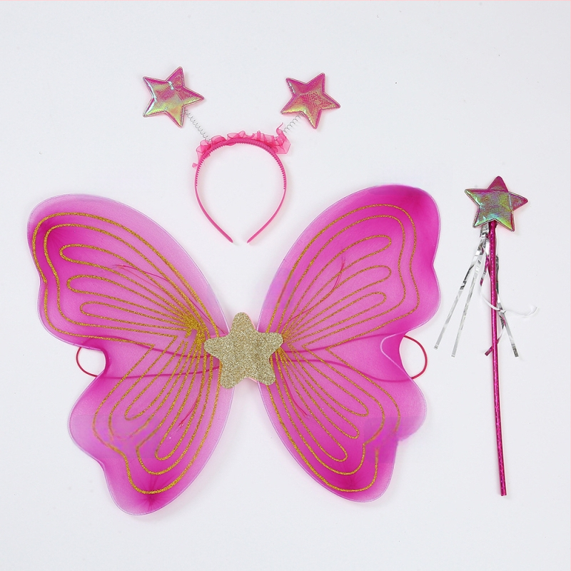 Tauriņu spārnu kostīmu spārni bērnu izrādēm, salocāmi eņģeļu spārni, spīdīgs apdare, triju daļu komplekts elf spārniem