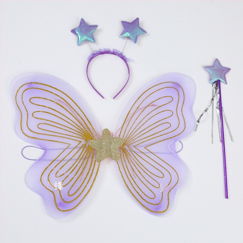 Tauriņu spārnu kostīmu spārni bērnu izrādēm, salocāmi eņģeļu spārni, spīdīgs apdare, triju daļu komplekts elf spārniem