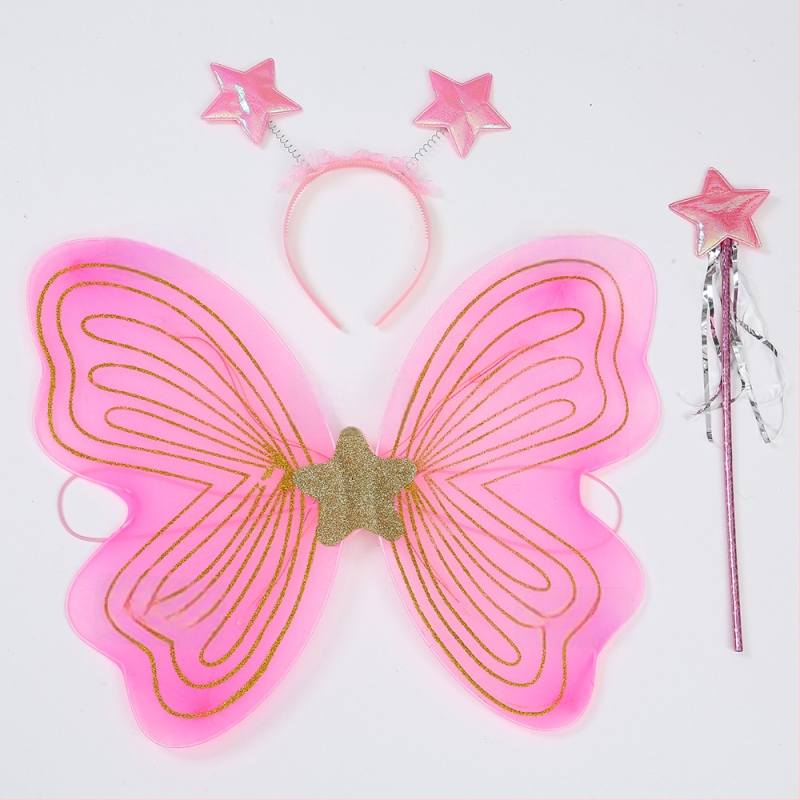 Tauriņu spārnu kostīmu spārni bērnu izrādēm, salocāmi eņģeļu spārni, spīdīgs apdare, triju daļu komplekts elf spārniem