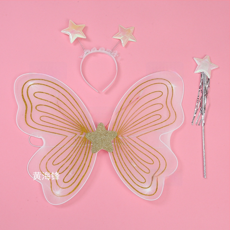 Tauriņu spārnu kostīmu spārni bērnu izrādēm, salocāmi eņģeļu spārni, spīdīgs apdare, triju daļu komplekts elf spārniem