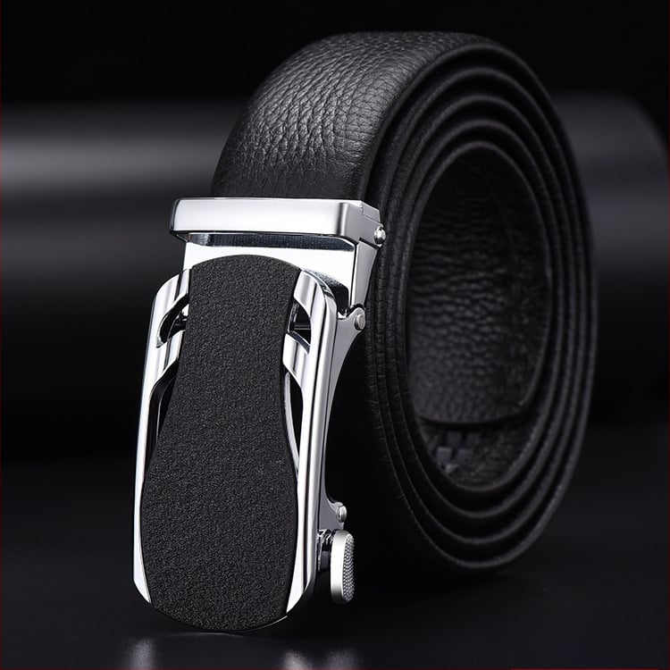 Vīriešu josta no īstas ādas pirmās kārtas ar sakausējuma automātisko sprādzi, platums 2–4 cm, biznesa minimalistiskais stils